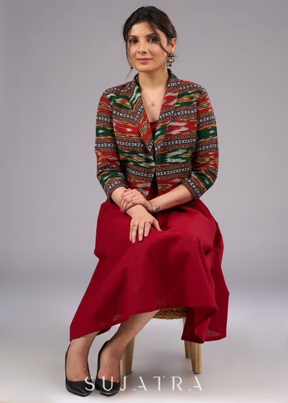 Chic Boho Ikat Cropped Blazer Jacket - Dress optional