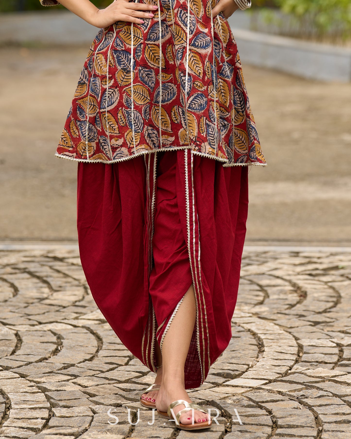 Maroon Kalamkari Choga with Gota Patti Embellishment - Dhoti Pant additional