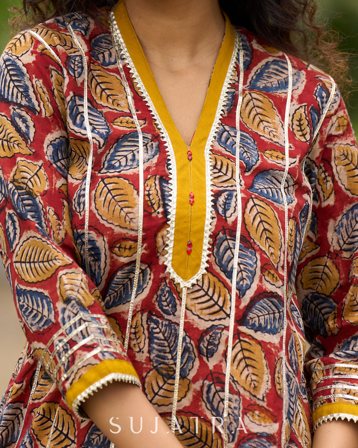 Dussehra Sale — Maroon Kalamkari Choga with Gota Patti Embellishment - Dhoti Pant Optional