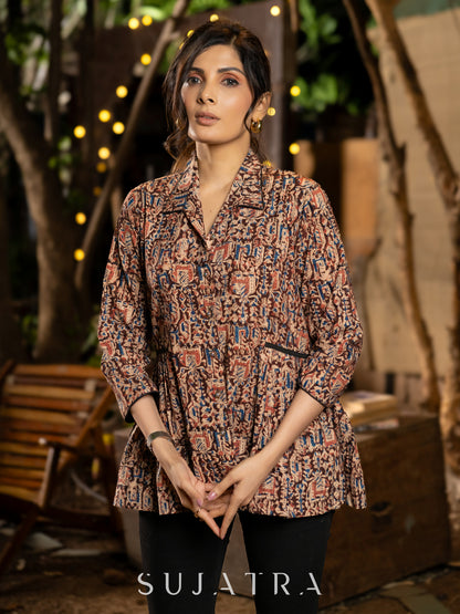 Lavish Maroon Kalamkari Shirt Featuring Beautiful Gathers