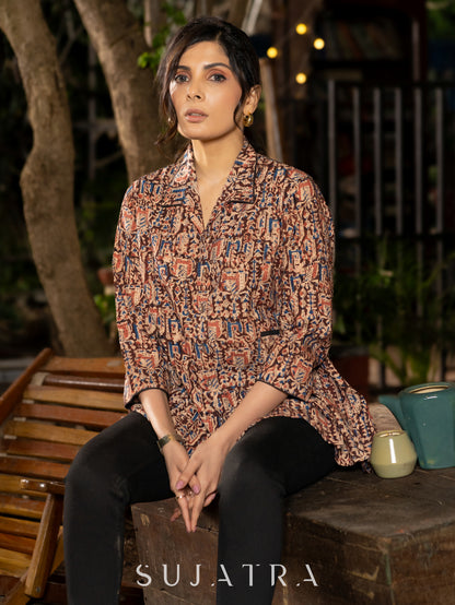 Lavish Maroon Kalamkari Shirt Featuring Beautiful Gathers