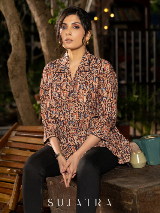 Lavish Maroon Kalamkari Shirt Featuring Beautiful Gathers