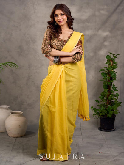 Vibrant Yellow Cotton Saree