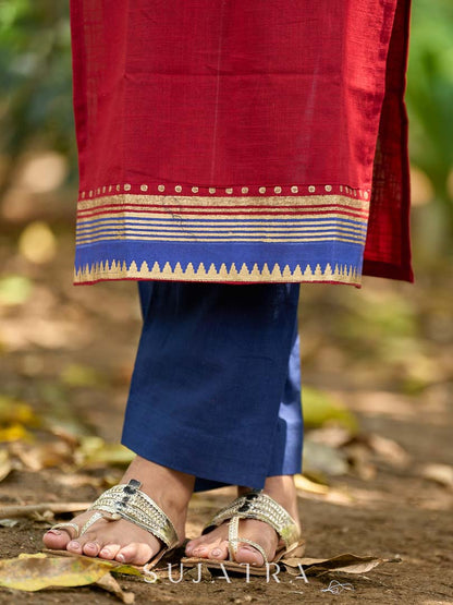 Heritage Maroon Cotton Kurta with Traditional Temple Hand Block Print