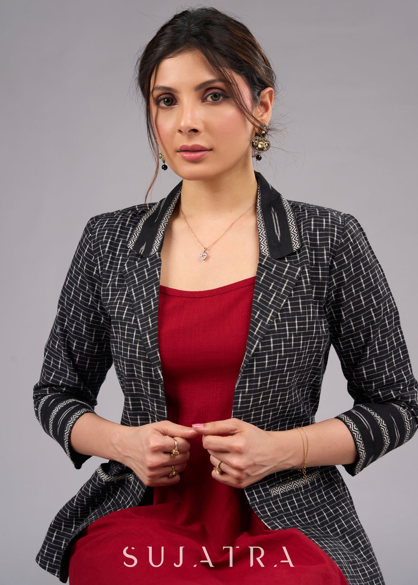 Dusk Black Ikat Blazer Jacket with Pockets - Dress optional