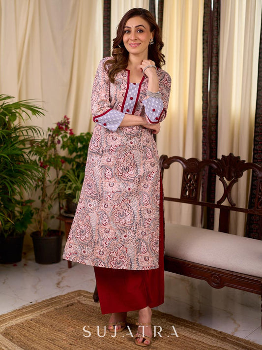 Maroon Solid Cotton Relaxed Wide Leg Palazzo Pant