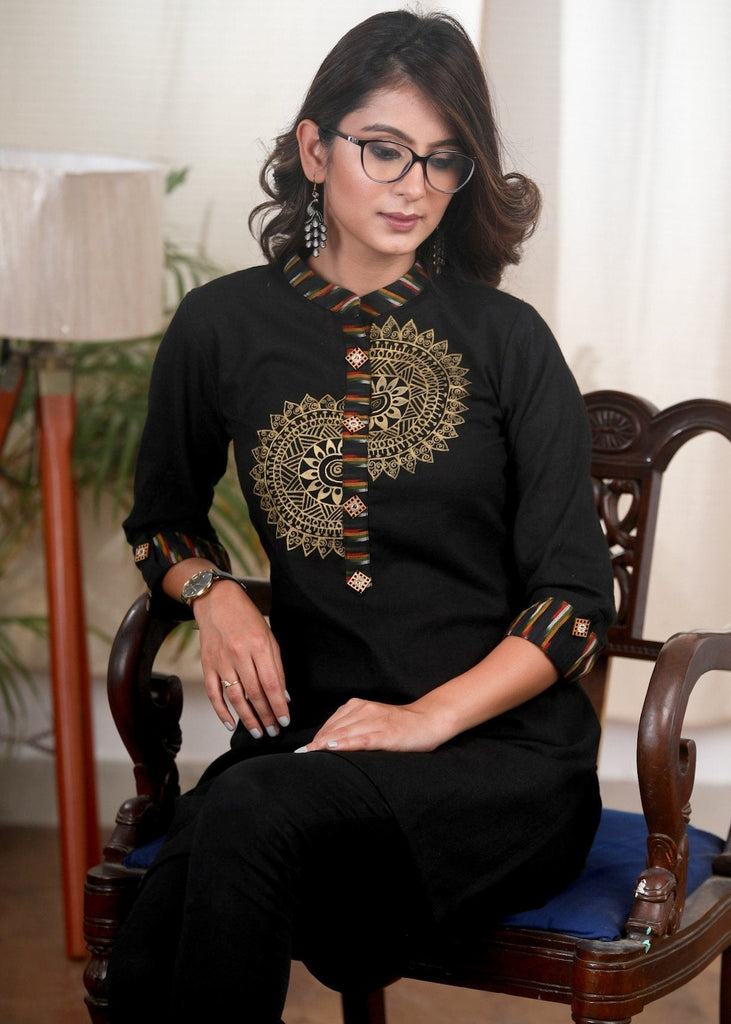 Exclusive black hand painted cotton tunic