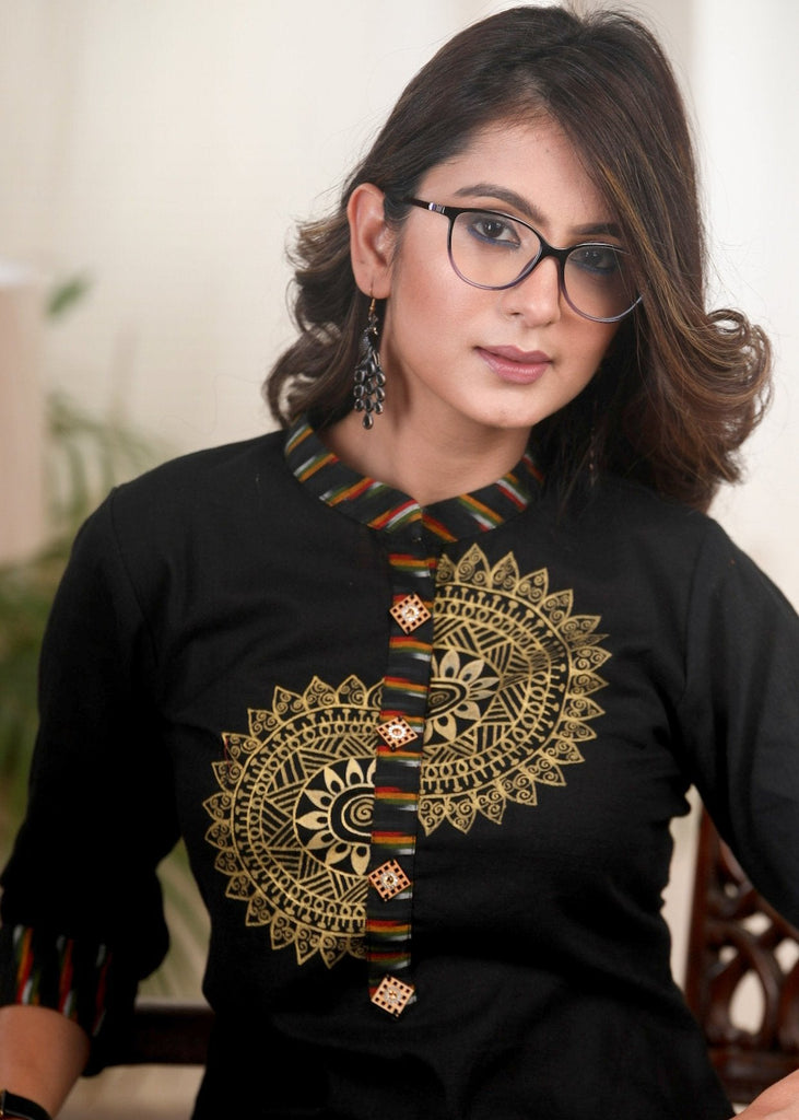 Exclusive black hand painted cotton tunic