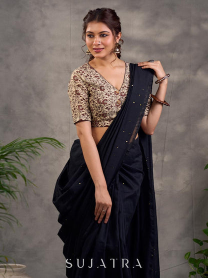 Classic Black Cotton Saree with Sequins Embellishment