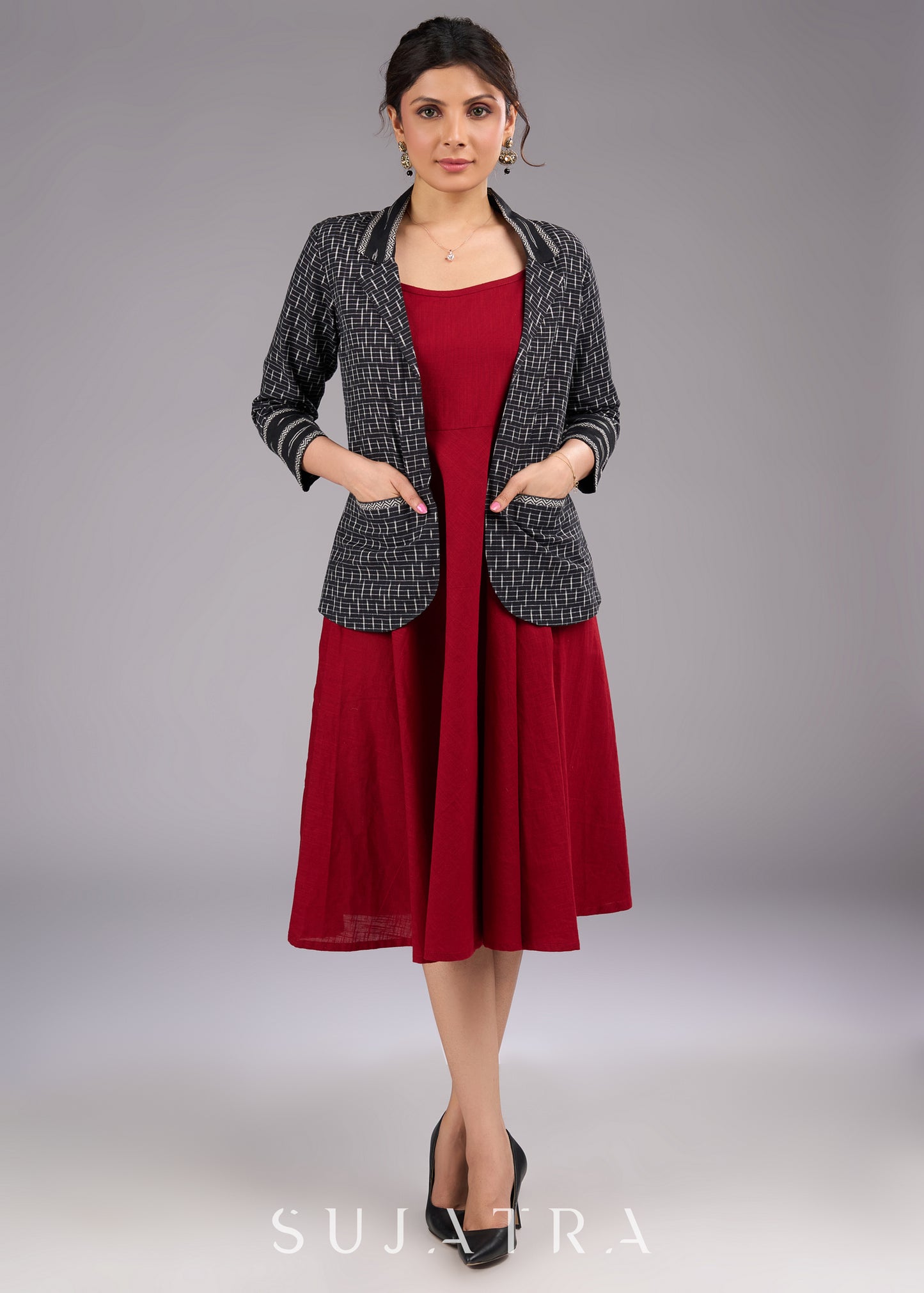 Dusk Black Ikat Blazer Jacket with Pockets - Dress optional