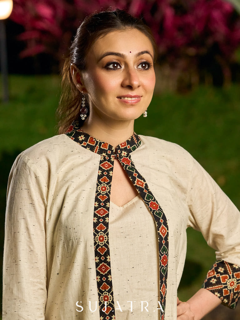 Classic Handloom Cotton Kurta with Sleeveless inner