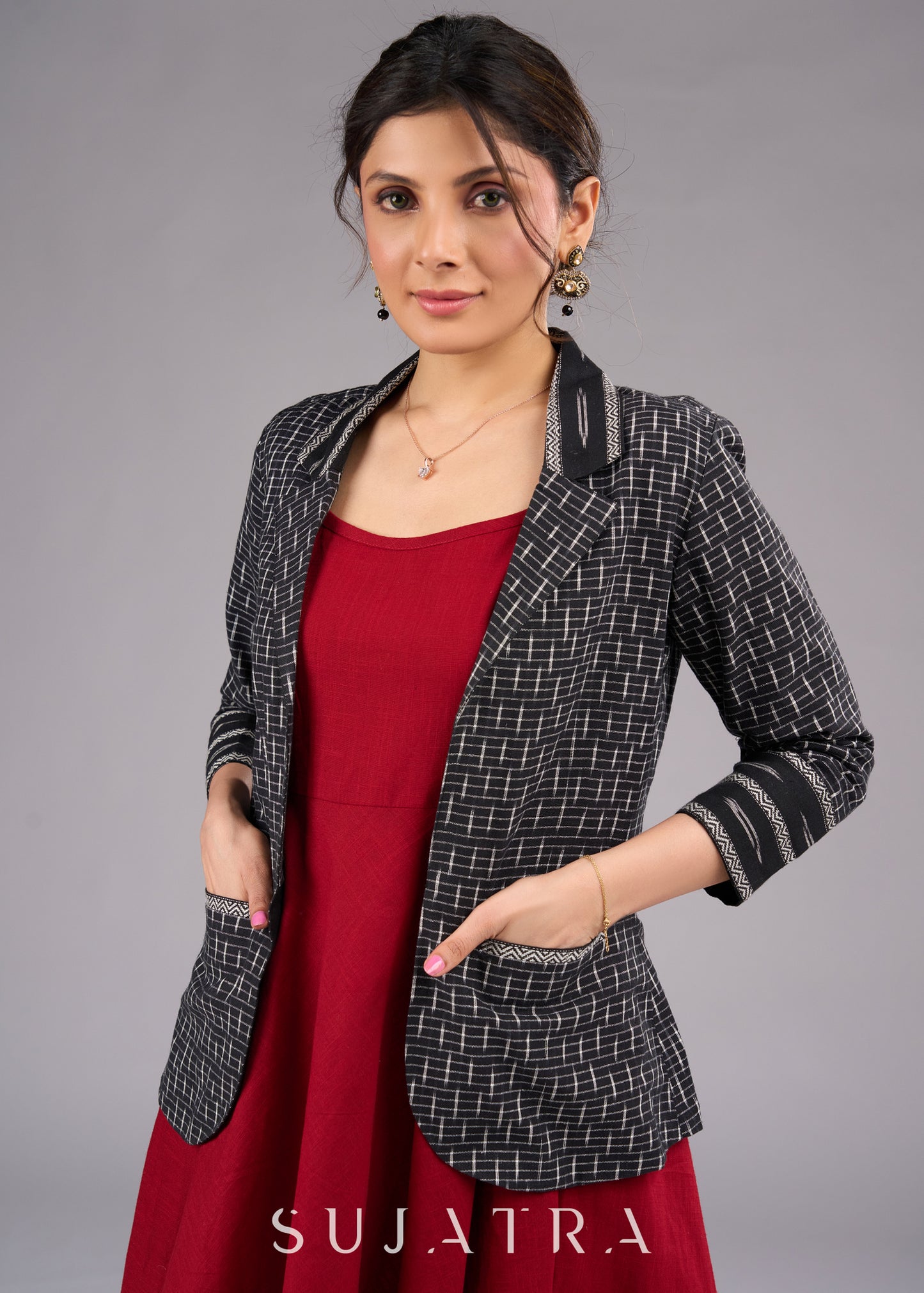 Dusk Black Ikat Blazer Jacket with Pockets - Dress optional