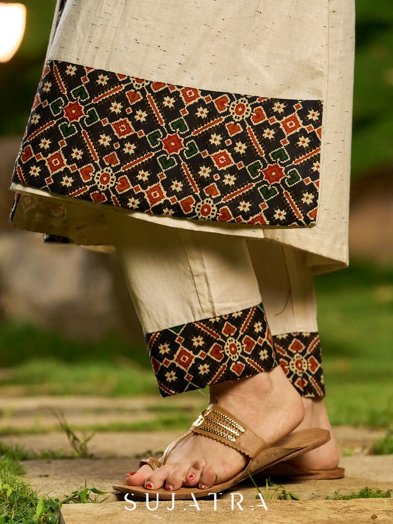 Handloom Cotton Straight Pant with Ajrakh Border Detailing