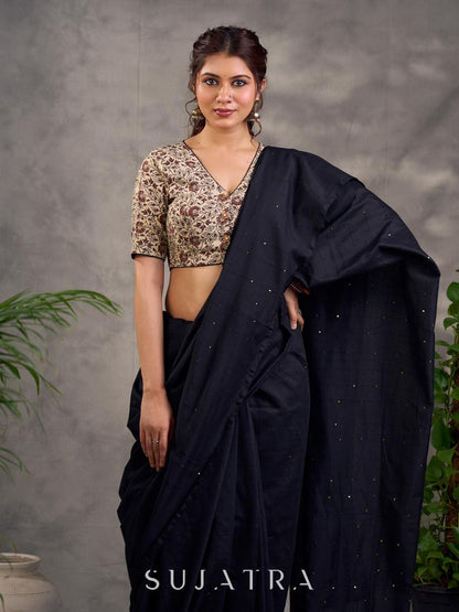 Classic Black Cotton Saree with Sequins Embellishment