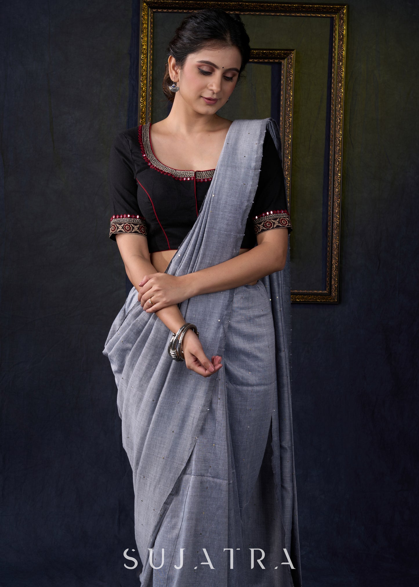 Beautiful Black Embroidered Designer Blouse - Plain Saree Optional