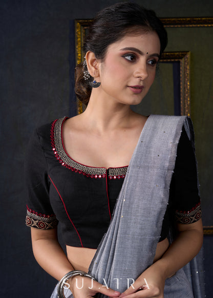 Beautiful Black Embroidered Designer Blouse - Plain Saree Optional