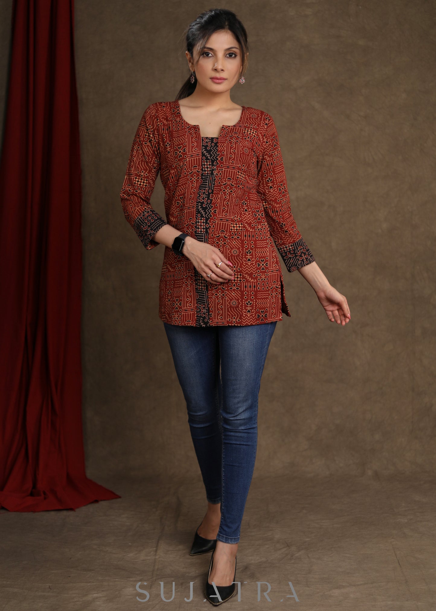 Trendy Cotton Ajrakh Combination Top
