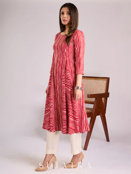 Elegant and flowy Red & White Striped Viscose Flared Kurta
