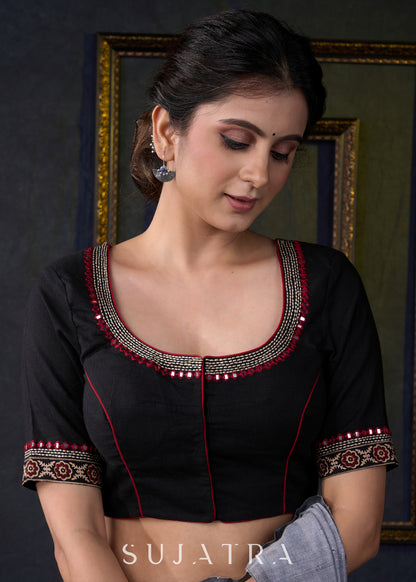 Beautiful Black Embroidered Designer Blouse - Plain Saree Optional