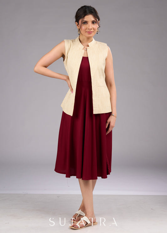 Ecru Elegance Off-White Striped Cotton Jacket - Dress optional