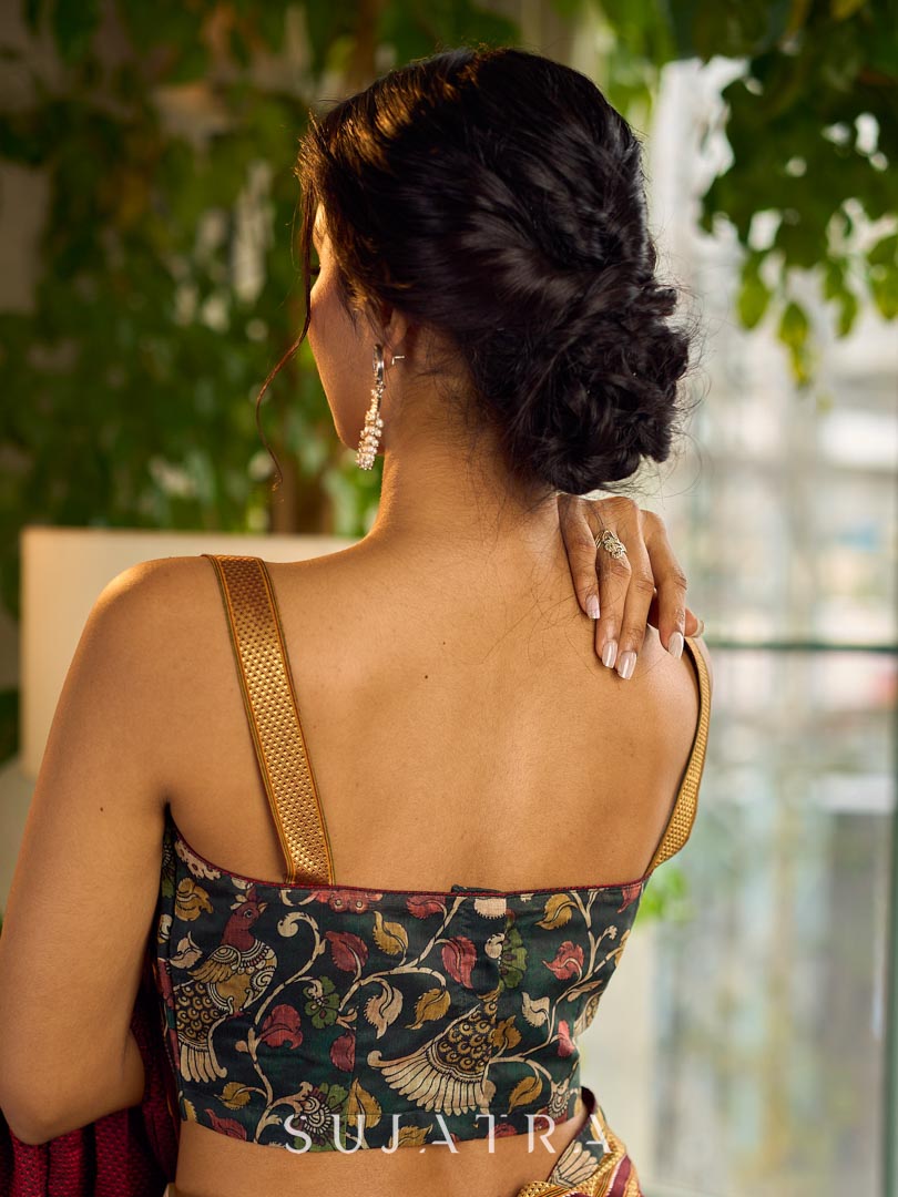 Radiant Dark Green Ajrakh Printed Sleeveless Blouse