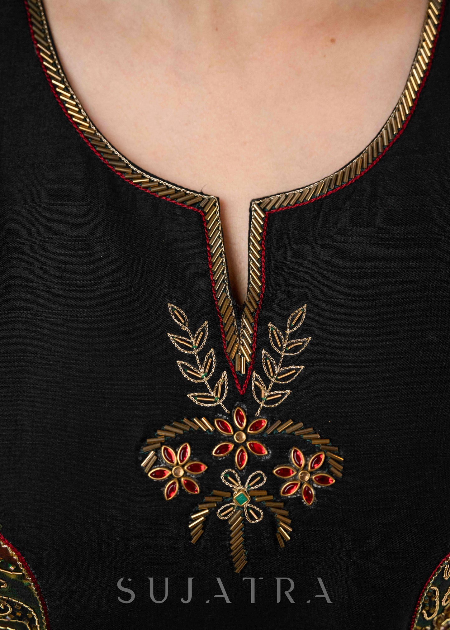 Beautiful A Line Maroon cotton Silk Kurta With Ajrakh Patchwork On Yoke -  Pant Optional