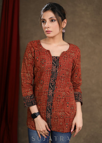 Trendy Cotton Ajrakh Combination Top
