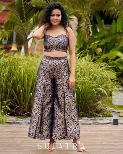 Brocade Blouse & Pleated Brocade Pants with Additional Brown Sheer Tunic (Bundle Testing)
