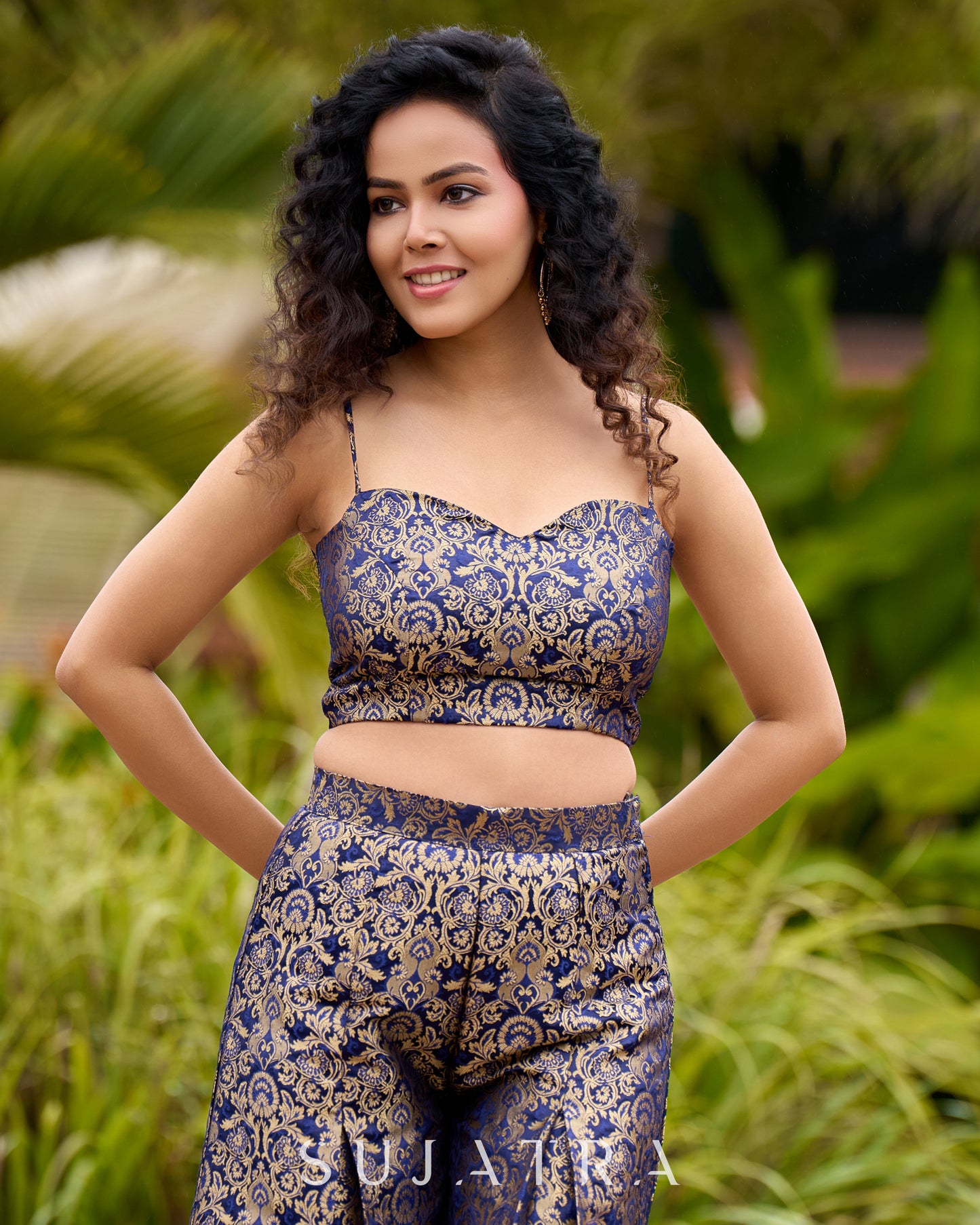 Brocade Blouse & Pleated Brocade Pants with Additional Brown Sheer Tunic (Bundle Testing)