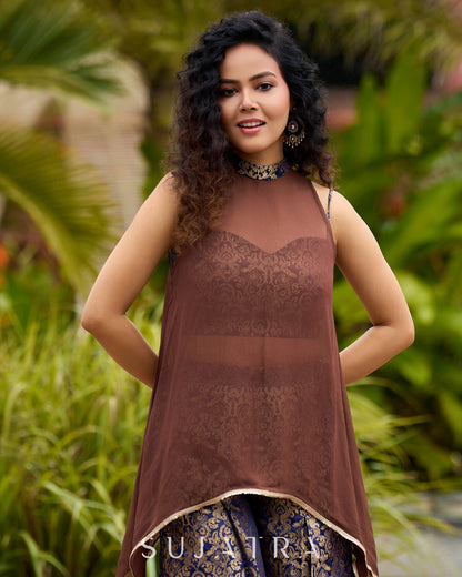 Brocade Blouse & Pleated Brocade Pants with Additional Brown Sheer Tunic (Bundle Testing)