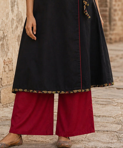 Elegant Maroon Cotton Silk Straight Pant