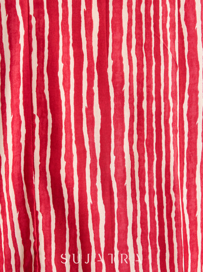 Elegant and flowy Red & White Striped Viscose Flared Kurta