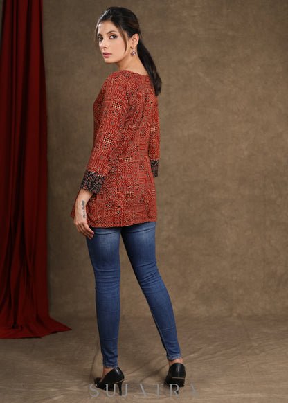 Trendy Cotton Ajrakh Combination Top