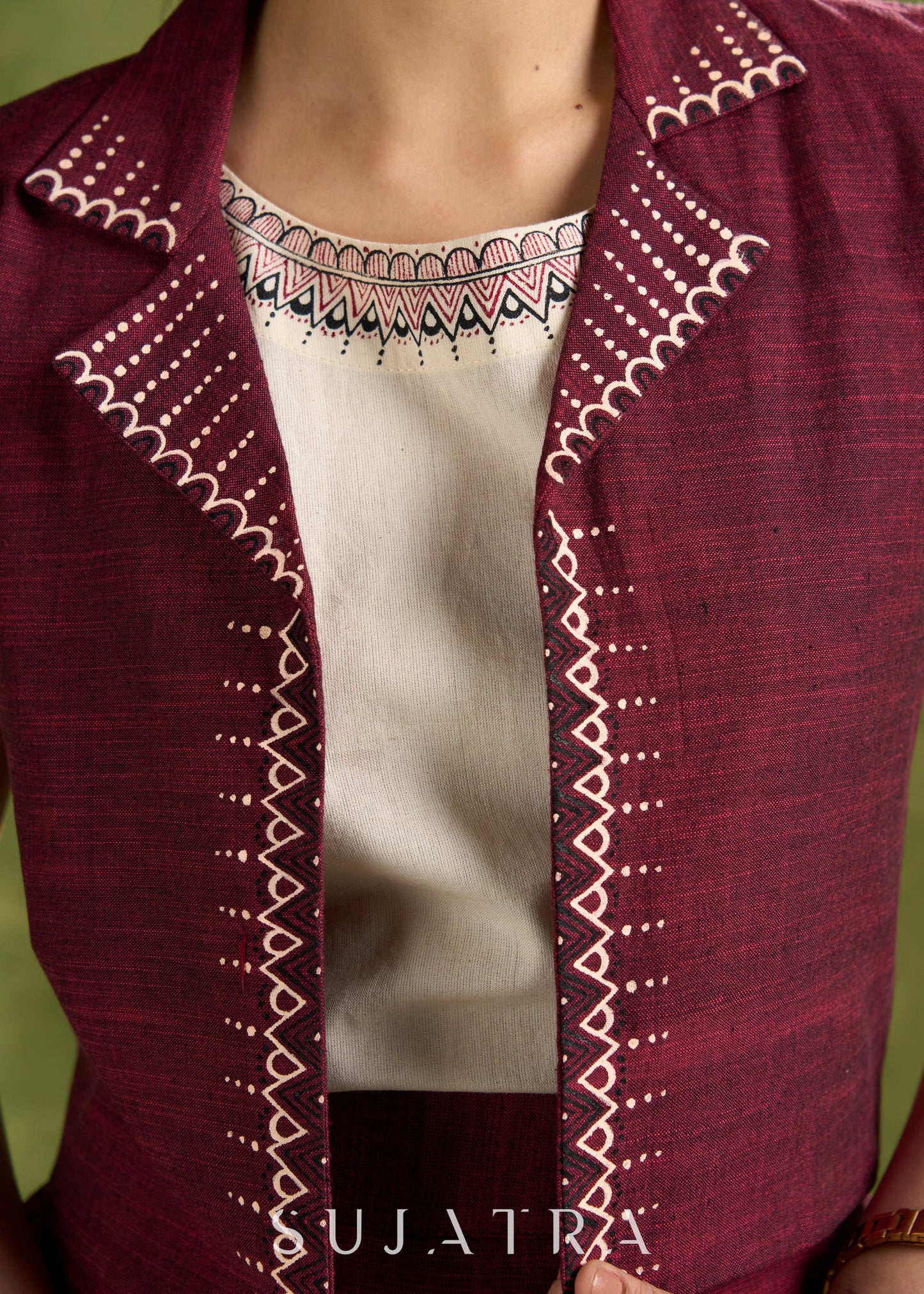 Exclusive Hand Painted Cotton Short Jacket - Top Optional