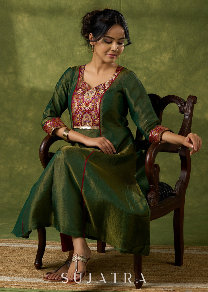 Maroon Cotton Silk Pant