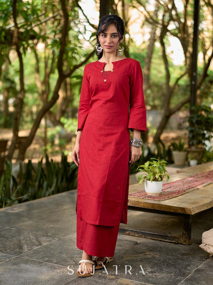 Deep Maroon Cotton Straight Fit Pant