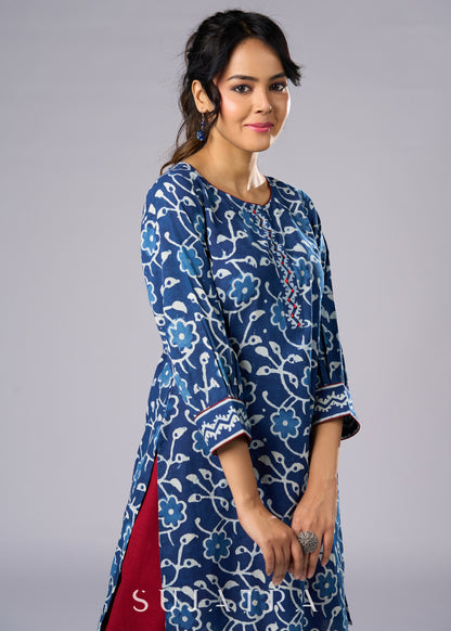 Stylish Indigo Cotton Tunic with A Flattering Silhouette -  Pant Additional