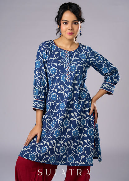 Stylish Indigo Cotton Tunic with A Flattering Silhouette -  Pant Additional