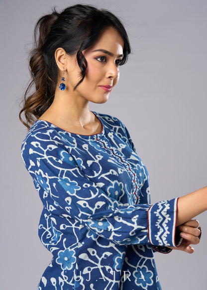 Stylish Indigo Cotton Tunic with A Flattering Silhouette -  Pant Additional