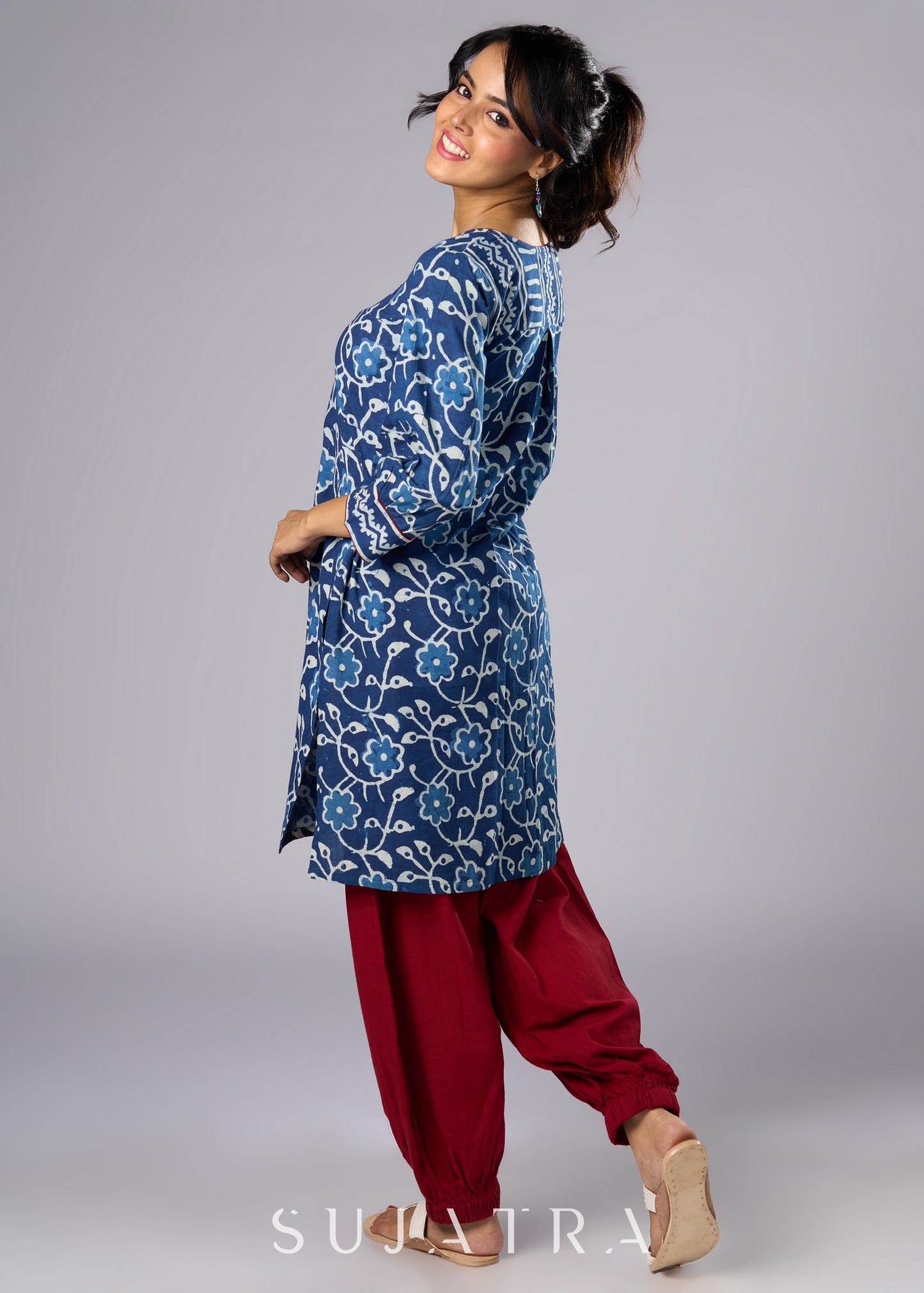 Stylish Indigo Cotton Tunic with A Flattering Silhouette -  Pant Additional