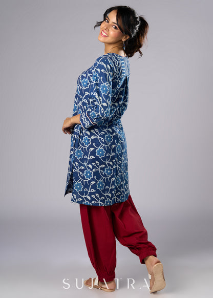 Stylish Indigo Cotton Tunic with A Flattering Silhouette -  Pant Additional