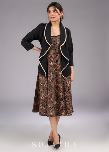 Classic Noir Tailored Black Cotton Jacket with Minimalist Beige Accents - Dress optional