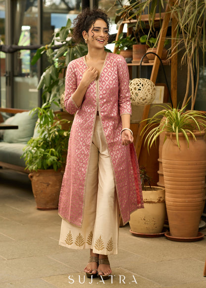 Beige Cotton Silk Pant