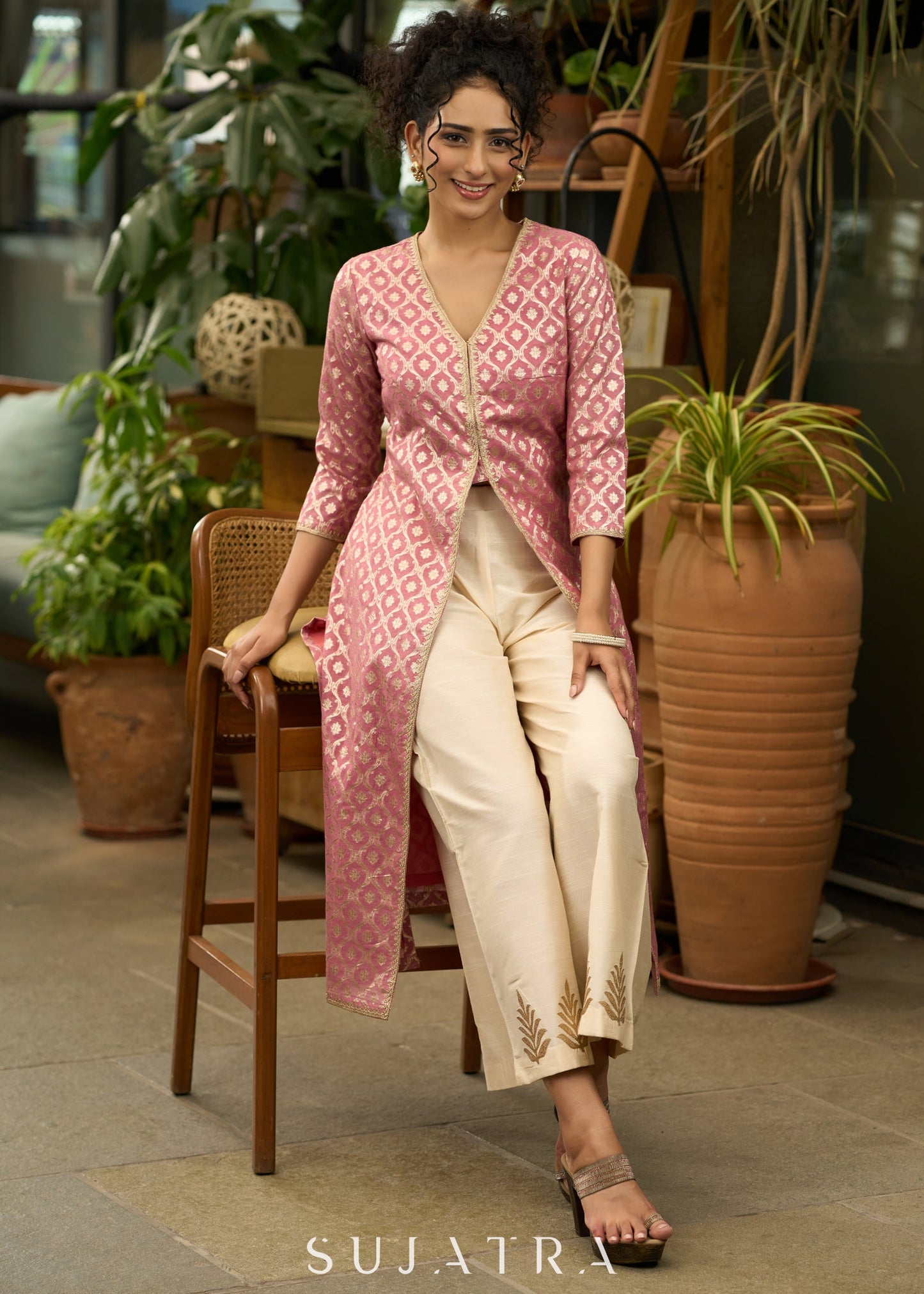 Beige Cotton Silk Pant
