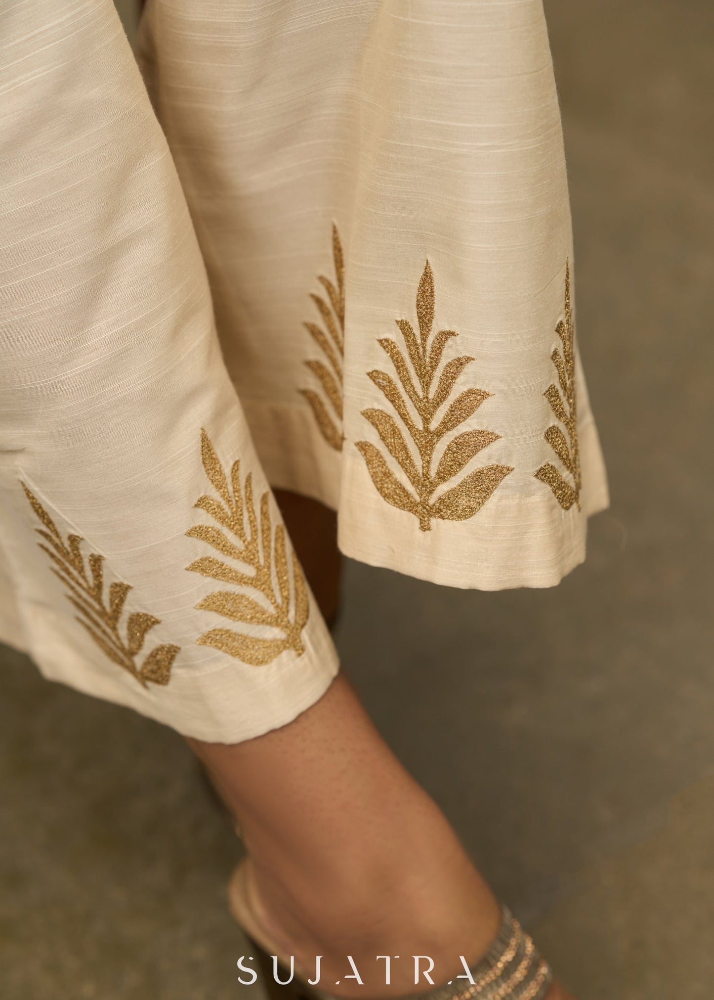 Beige Cotton Silk Pant