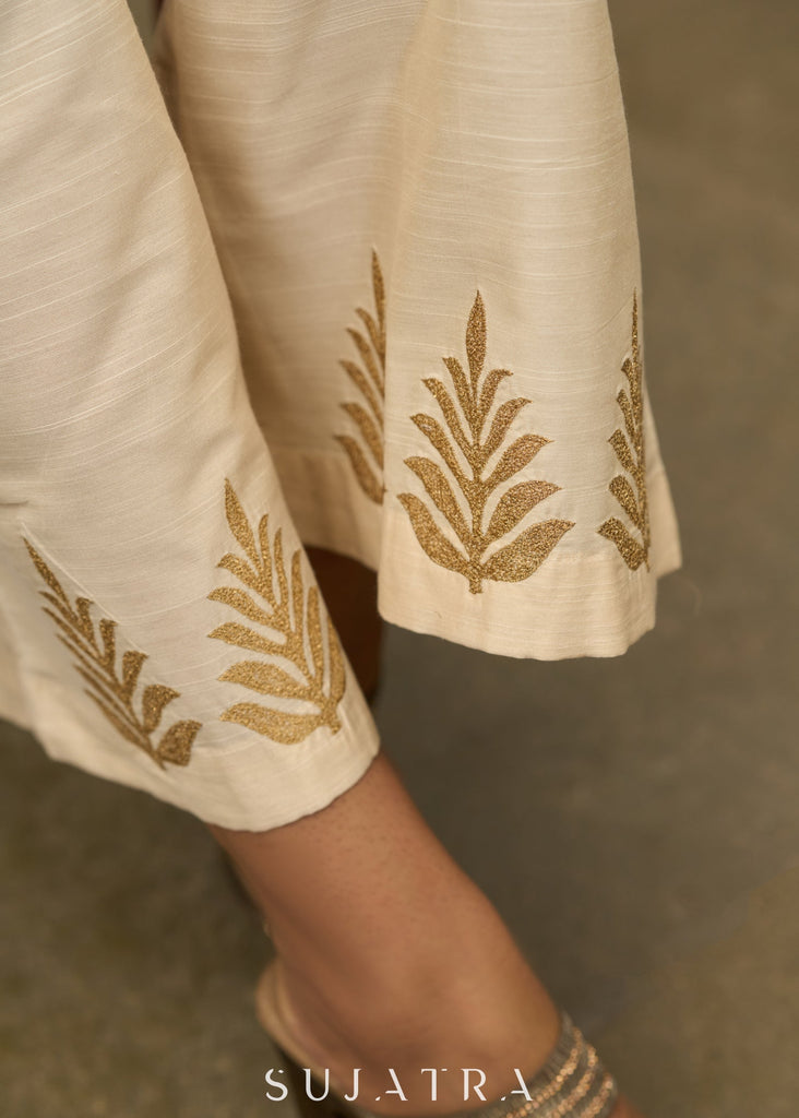 Beige Cotton Silk Pant