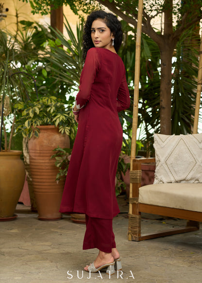 Graceful maroon georgette Kurta with silver stone embellishment