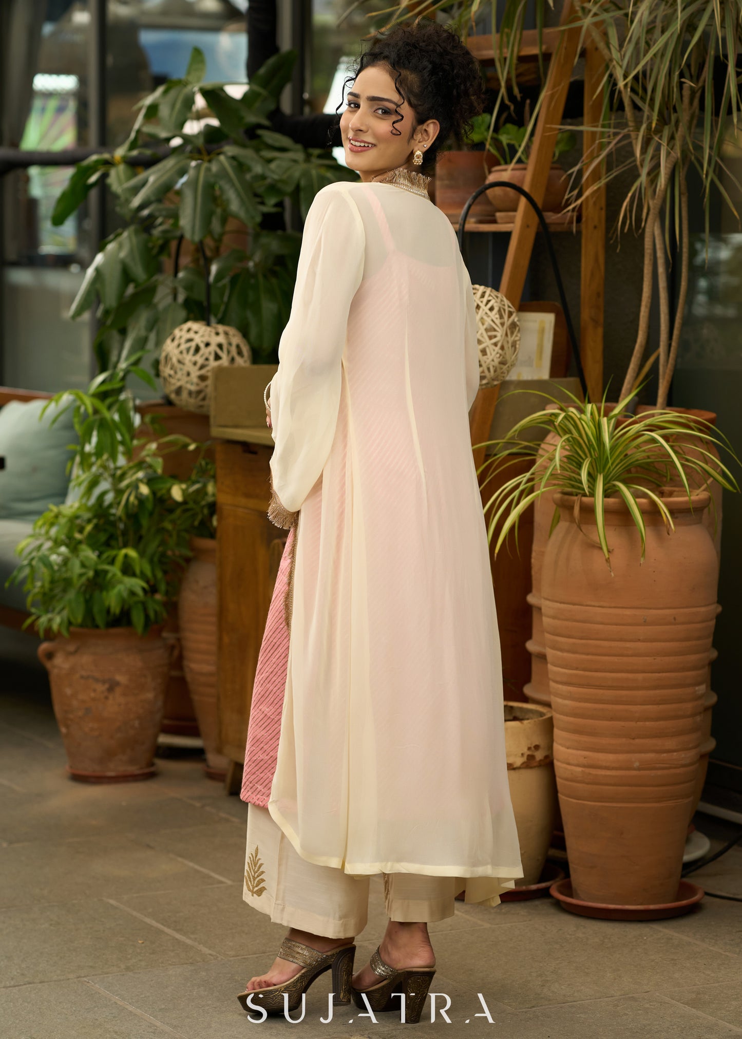 Off-white Georgette shrug with Bell sleeve - Dress and pant optional