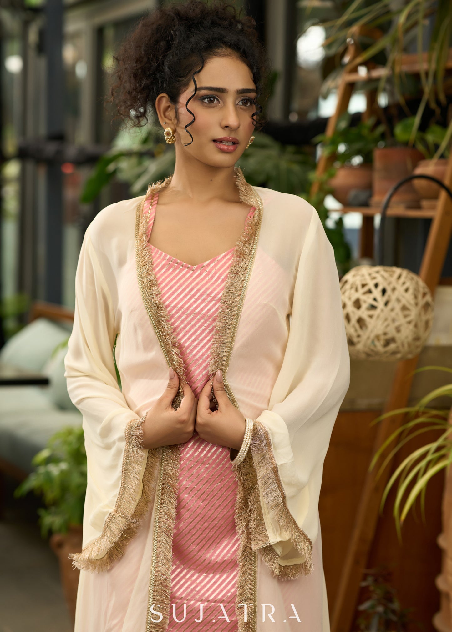 Off-white Georgette shrug with Bell sleeve - Dress and pant optional