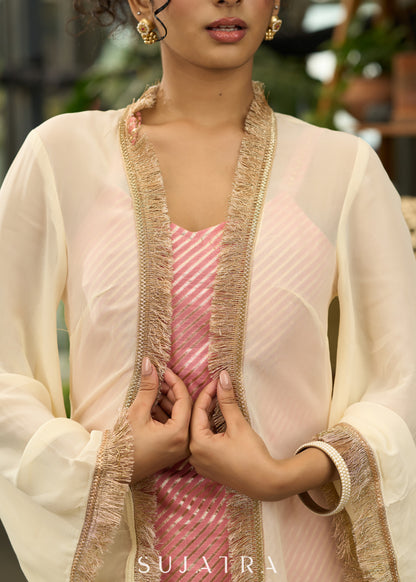 Beautiful peach striped Banarasi kurta